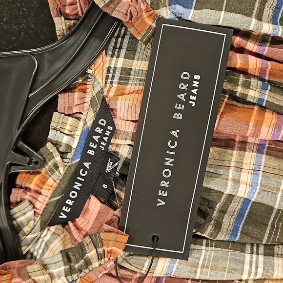 💕VERONICA BEARD💕 Destiny Crinkle Plaid A-Line Dress ~ Olive Green/Pink 8 NWT - Picture 15 of 16